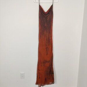 Womens Maxi Silk Dress Size Medium Goth Whimsical Y2K Brown Black